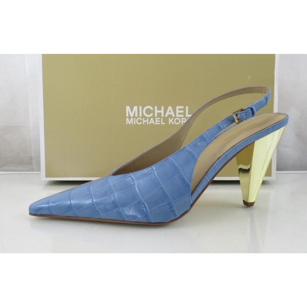 Michael Kors Electra Size 7.5 Sling Back Pump Pointed Toe Leather French Blue - Picture 2 of 8